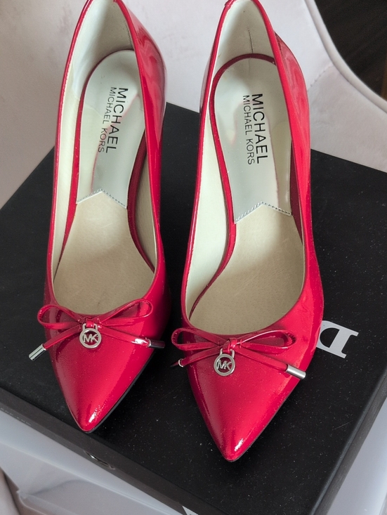 Michael Kors Shoes - Michael Kors Red Patent Pointed-Toe Bow Pumps